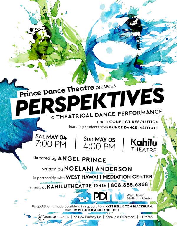 Poster for Prince Dance Theatre's production of Perspektives at Kahilu Theatre in 2019